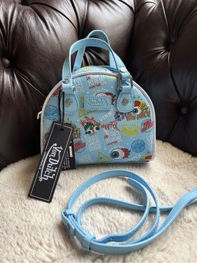 Von Dutch NWT Light Blue Mini Dome Satchel with Multicolor Logo Print